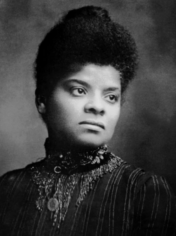 A photograph (in black and white) of Ida B. Wells.